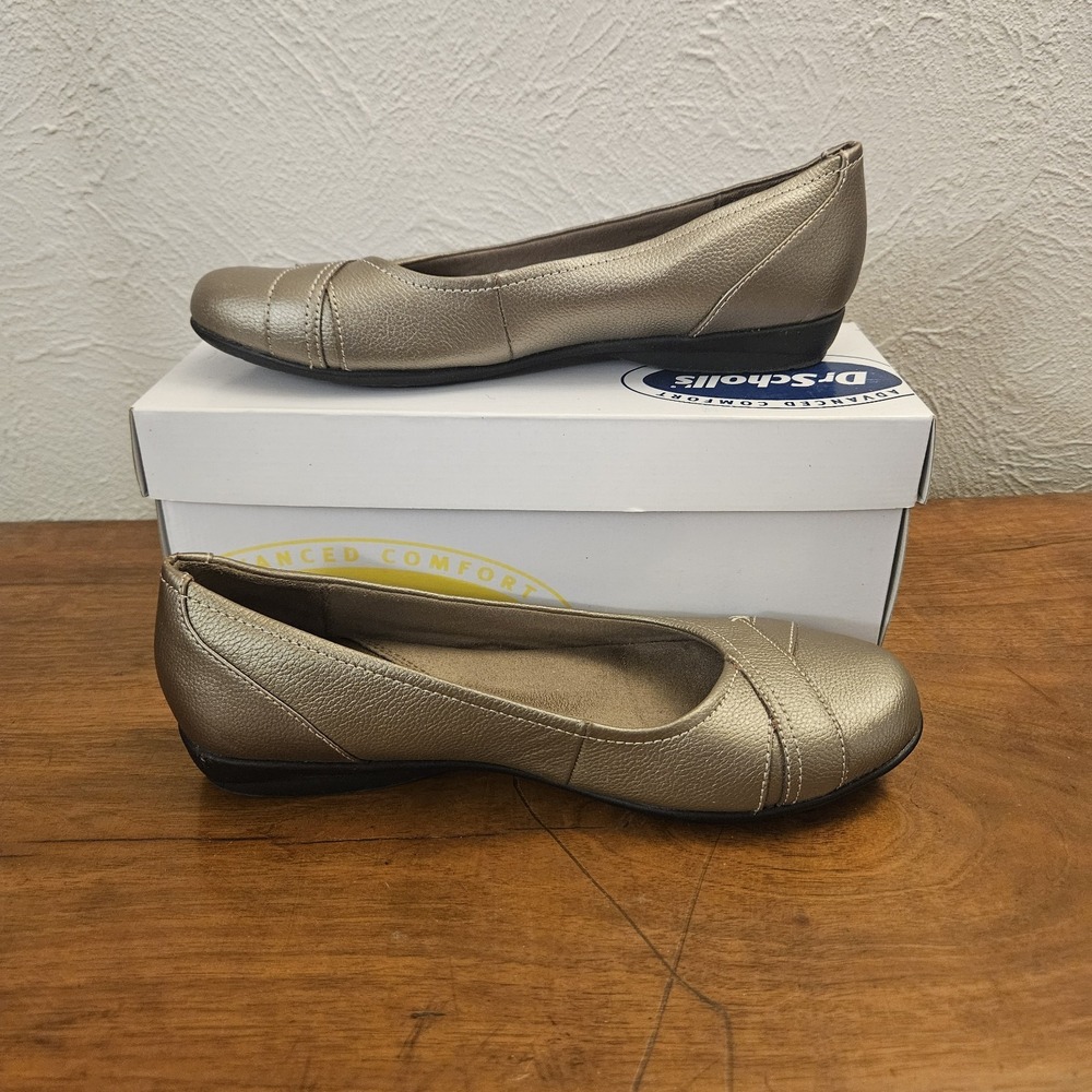Dr Scholls Womens Georgia Ballet Gold Metallic Flats Slip On Leather Size 7.5M